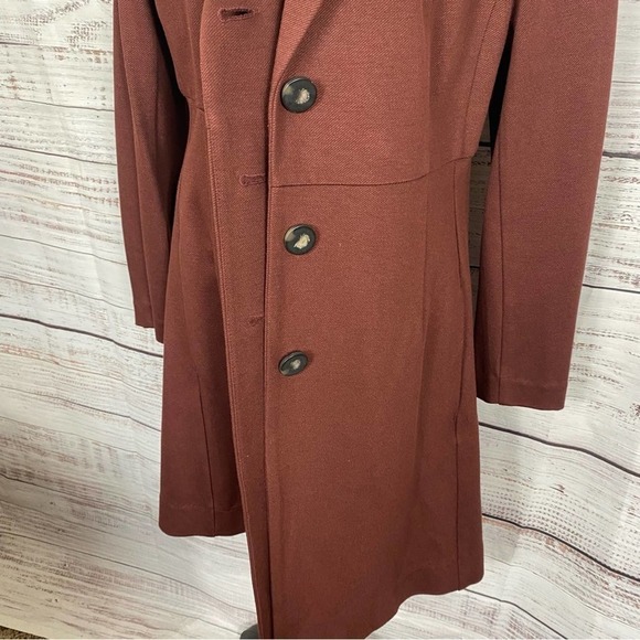 CABI BOSS 3 BUTTON MAROON LONG SLEEVE BLAZER LONG PEA COAT FALL JACKET - Picture 4 of 13